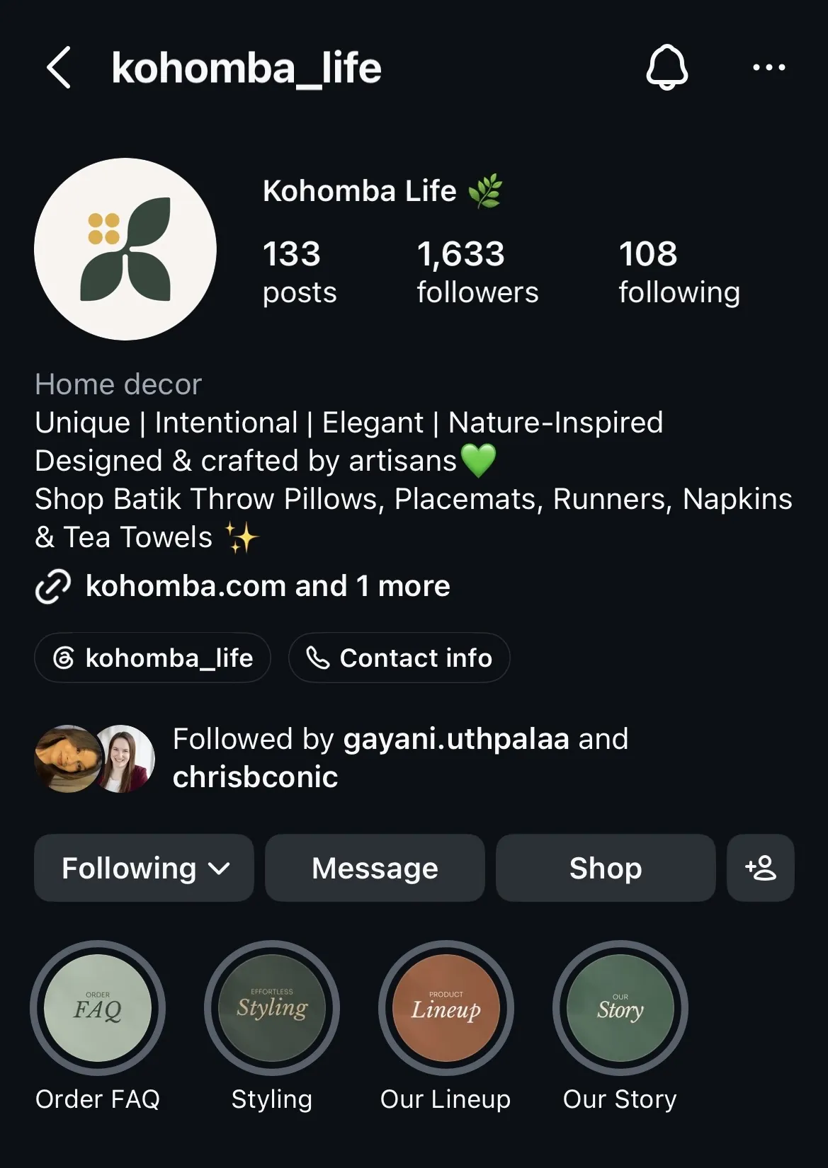 Kohomba Life Instagram profile: 133 posts, 1,633 followers