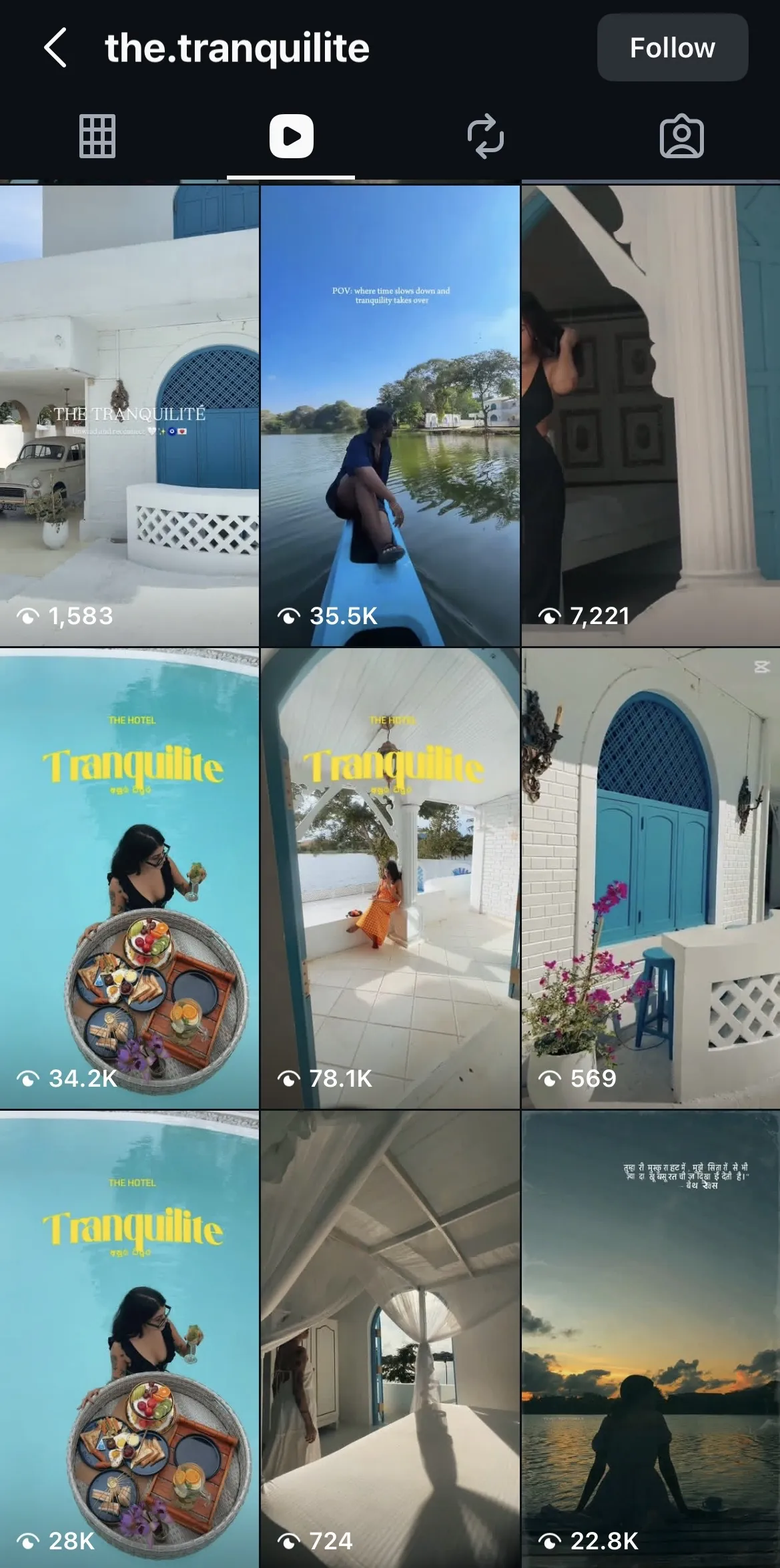 More Tranquilité reels including the 78.1K view villa reel and the floating breakfast